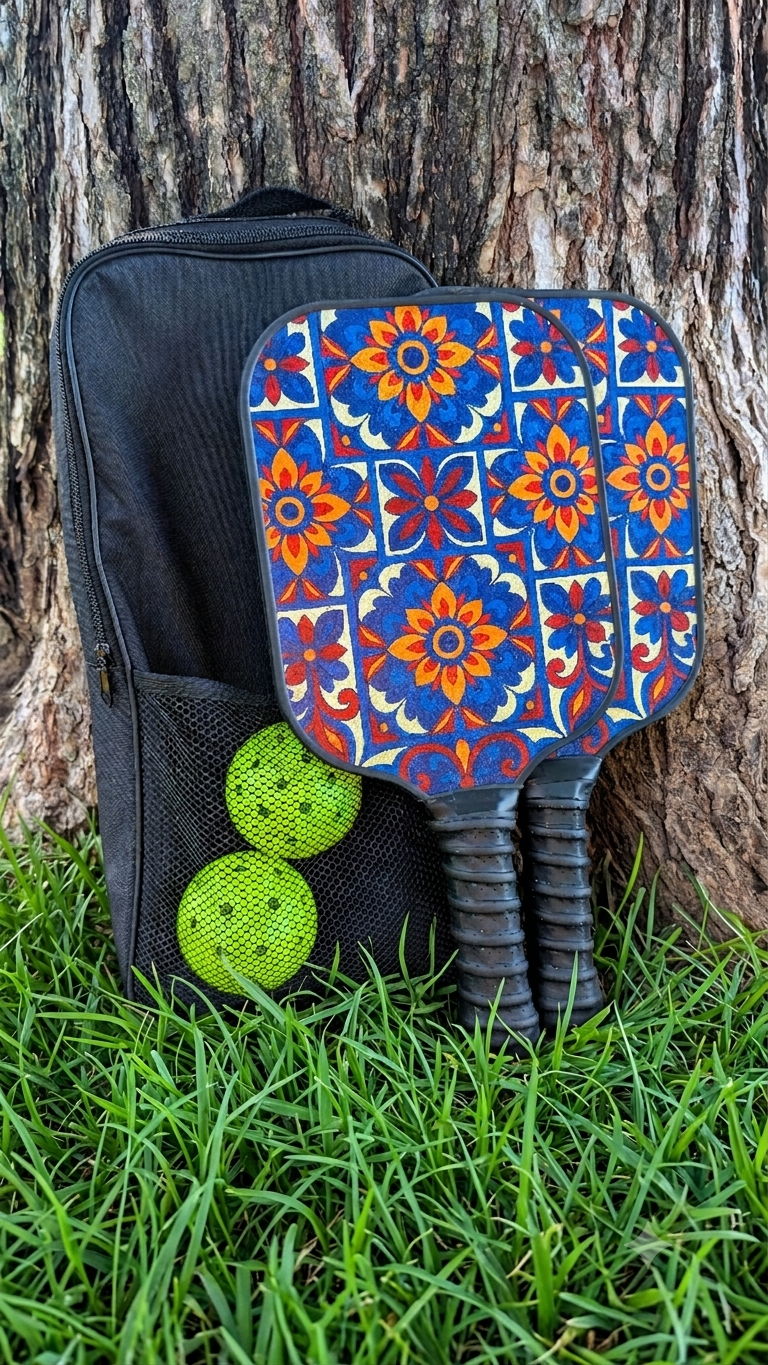 Sunburst Talavera Pickleball Paddle Set – 2 Paddles, 2 Balls & Carry Bag