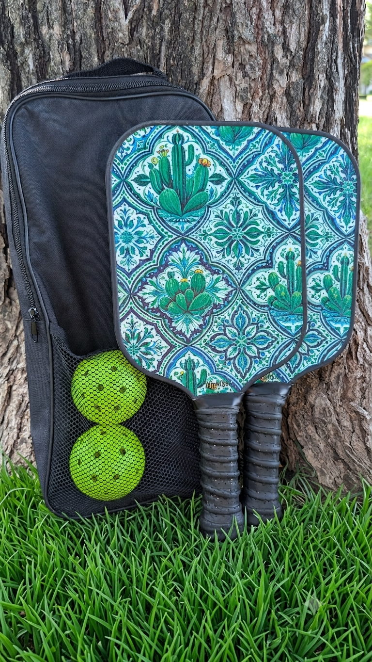 Agave Talavera Pickleball Paddle Set – 2 Paddles, 2 Balls & Carry Bag
